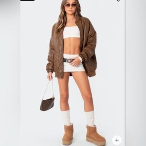 Edikted Faux Leather Oversized Bomber Jacket Size xs